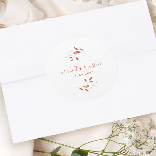 Moderne botanische Terrakotta-Hochzeitsschrift Runder Aufkleber