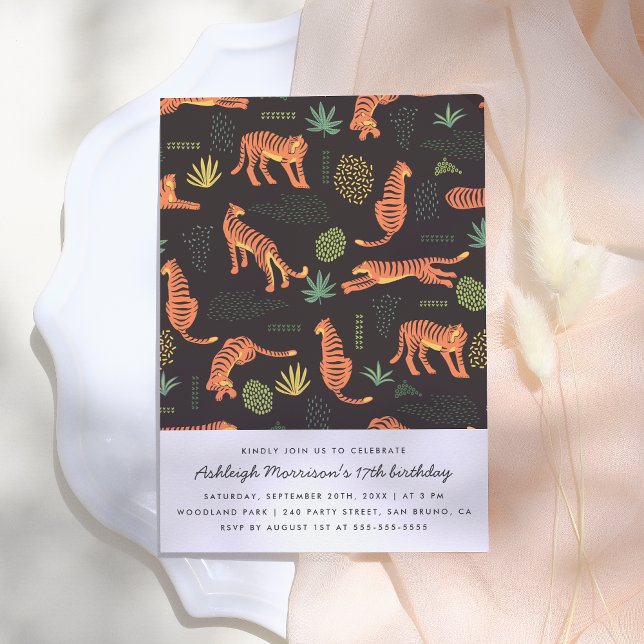 Moderne botanische Tiger Geburtstagsparty Einladung (Von Creator hochgeladen)