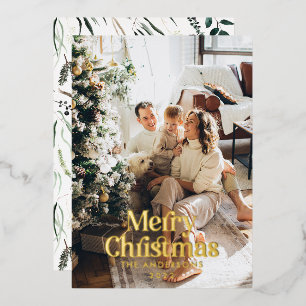 Moderne botanische Typografie Foto Chic Folien Feiertagskarte