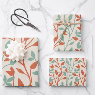 Moderne botanische Weinrankenmuster in Orange und  Geschenkpapier Set