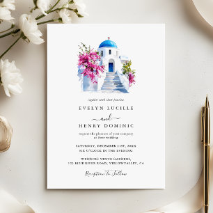 Moderne Bougainvillea Santorini Zielhochzeit Einladung