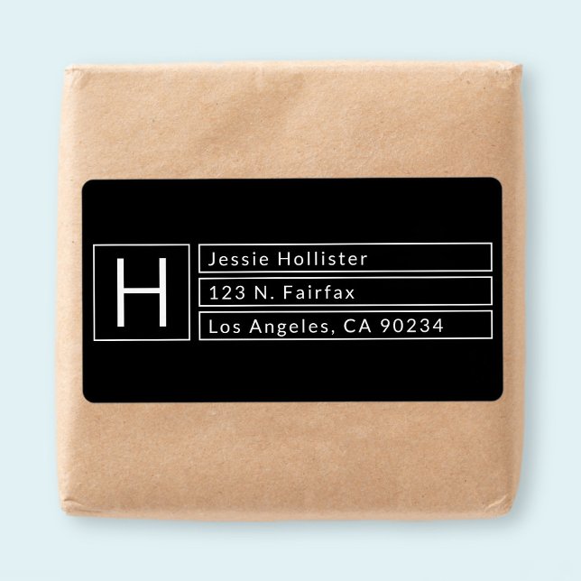 Moderne Box Monogram Black & White Rücksendeadress (Von Creator hochgeladen)