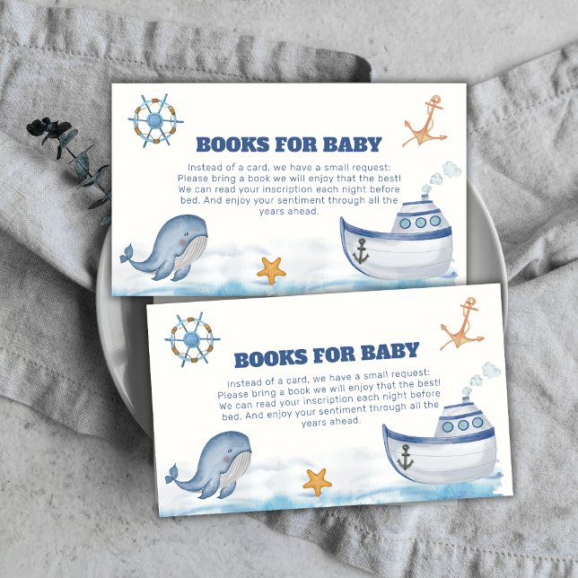 Moderne Boy Whale Sailboat Books for Baby Shooter Begleitkarte (Modern Boy Whale Sailboat Books For Baby Shower Enclosure Card)