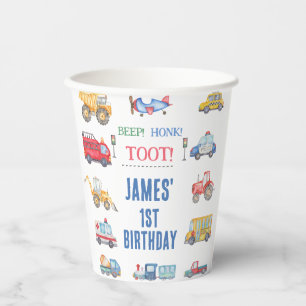 Moderne Boys Transport 1. Geburtstag Papier Cup Pappbecher