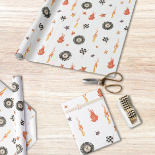 Moderne Boys Trucks Racing Schachbretts Aquarell Geschenkpapier