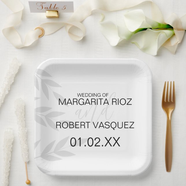 Moderne Branch Grau Schwarz-weiß Pappteller (Hochzeit)