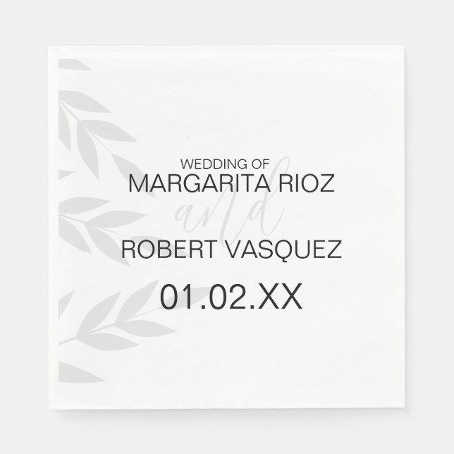 Moderne Branch Grau Schwarz-weiß Serviette (Vorderseite)