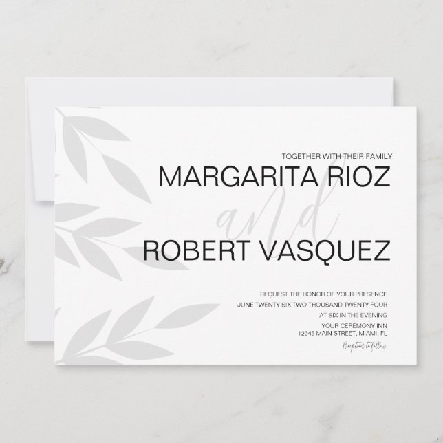 Moderne Brand Gray White Script Einladung Hochzeit (Vorderseite)