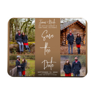 Moderne Braun 4 Fotos Save the Date Hochzeit Magnet