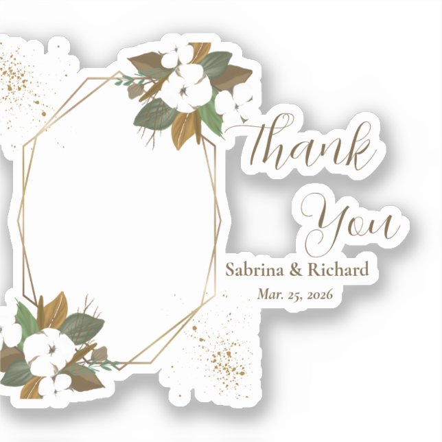 Moderne Braun und Creme floral Vielen Dank für Ihr Aufkleber (Vorderseite)