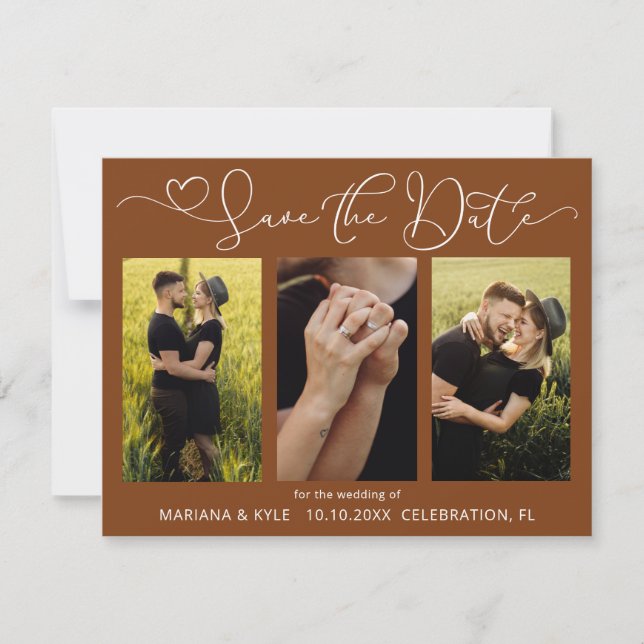 Moderne braune 4 Fotos Hochzeit speichern das Datu (Vorderseite)