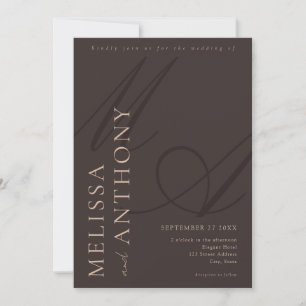 Moderne braune elegante minimalistische Hochzeit Einladung