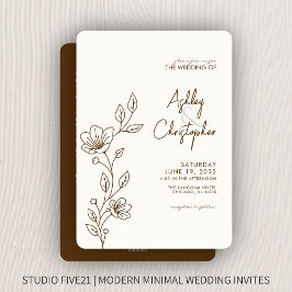 Moderne braune Foliage Kontur All-in-One Hochzeit Einladung