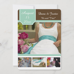 Moderne braune Foto-Collage nach der Hochzeit Einladung