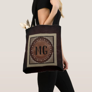 Moderne braune Ledertasche mit Monogramm
