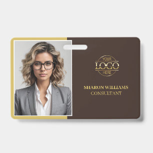 Moderne braune minimalistische Mitarbeiter-Foto-ID Ausweis