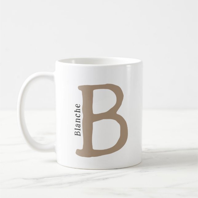 Moderne braune Mit Monogramm Erstklassigkeit & Nam Kaffeetasse (Links)