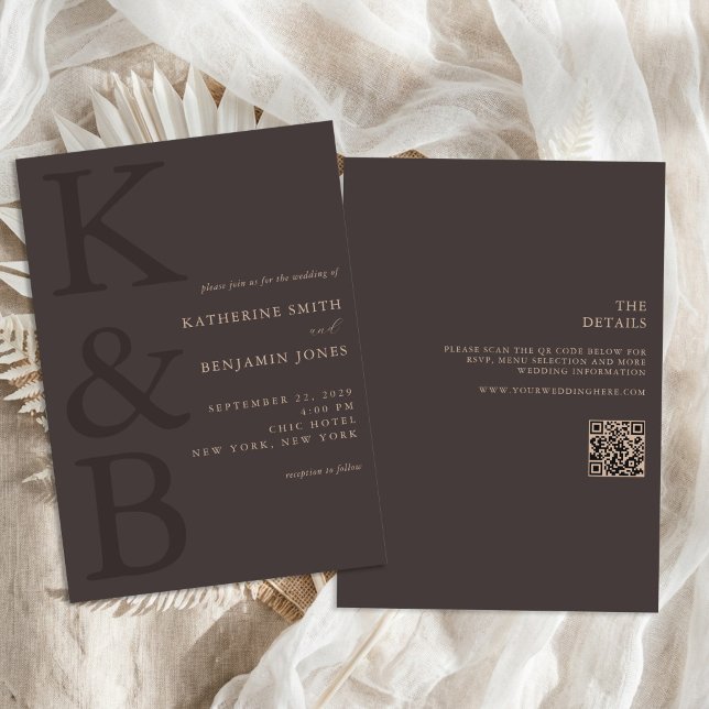 Moderne braune Monogramm-Hochzeit alles in einem Einladung (Von Creator hochgeladen)