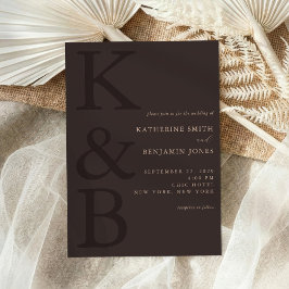 Moderne Braune Monogramm-Minimalistische Hochzeit Einladung