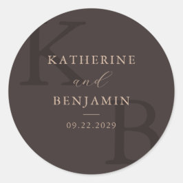 Moderne Braune Monogramm-Minimalistische Hochzeit Runder Aufkleber