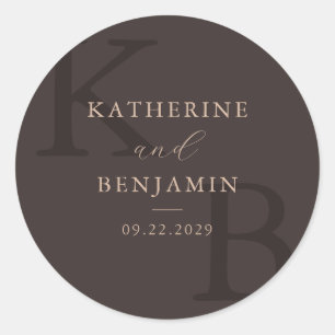 Moderne Braune Monogramm-Minimalistische Hochzeit Runder Aufkleber