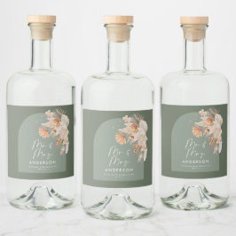 Moderne braune Pampasgras Mr. & Mrs. Alkoholflaschenetikett