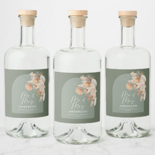 Moderne braune Pampasgras Mr. & Mrs. Alkoholflaschenetikett