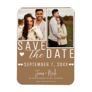 Moderne braune Rettet das Datum 2 Fotos Hochzeit Magnet