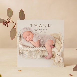Moderne braune Schrift Baby-Foto-Dankeschön Dankeskarte