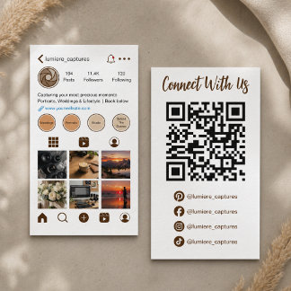 Moderne braune soziale Medien Foto Grid QR-Code Visitenkarte