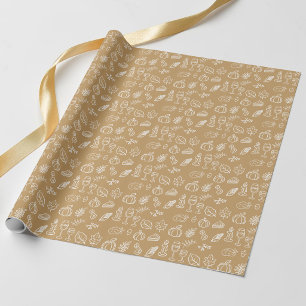 Moderne braune süße Doodle-Muster Herbst Thanksgiv Geschenkpapier