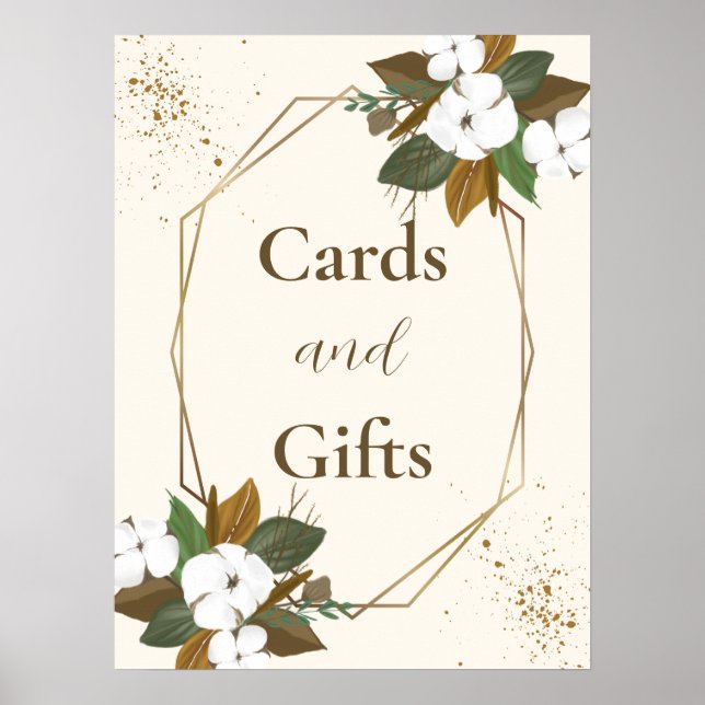 Moderne braune und cremefarbene Blumenkarten und G Poster (Vorne)