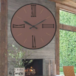 Moderne braune Ziegel mit schwarzer Zunge Große Wanduhr<br><div class="desc">Moderne braune Ziegel mit schwarzer Trim-Acrylwand. Eine cremig-braune, tonfarbene Uhr mit römischen Ziffern, die in schwarz geschnitten sind, oder man kann sie in Gold umschalten, um einen ebenso schönen Look zu erhalten. Eine wunderschöne Art, Sie zu aktualisieren, fallen Wohngestaltung, und dieses Design ist in einer Vielzahl von reichen Fallschirmen verfügbar....</div>