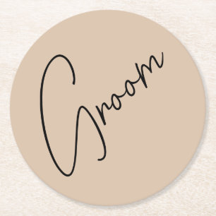 Moderne Braut Beige + schwarze Schrift Runder Pappuntersetzer