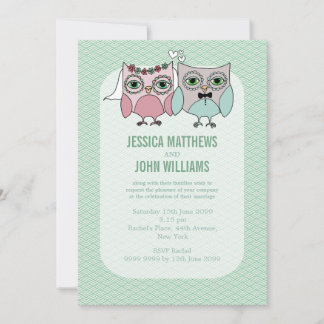 Moderne Braut & Groom Owl Couple Wedite Einladung