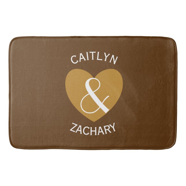 Moderne Braut und Groom Gold Herz Kurven Text Z05 Badematte (Vorderseite)