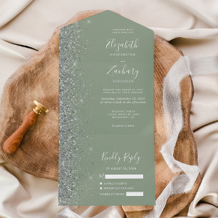 Moderne Brautjungfer Grüne Silber Glitter Hochzeit All In One Einladung