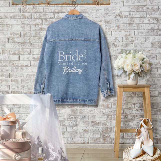 Moderne Brautparty Bride Squad Trauzeugin Jeansjacke (Unique Personalized Bride Squad Denim Jacket for Bridal Party or Bridal Shower Gift Ideas)