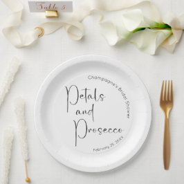 Moderne Brautparty Petals und Prosecco Pappteller