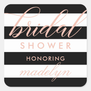 Moderne Brautschrift mit schwarzen Streifen für Br Quadratischer Aufkleber