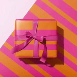 Moderne breite Cabana-Streifen in Hellrosa und Ora Geschenkpapier