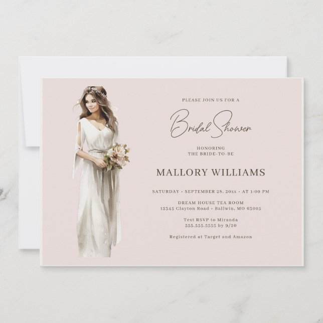 Moderne Bride Bridal Gown Dusche Einladung (Vorderseite)