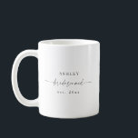 Moderne Bridesmaid Tasse Wedding Party Geschenk<br><div class="desc">Dies ist eine moderne,  minimalistische Foto-Bridesmaid-Tasse mit einem eleganten zeitlosen Design. Editieren Sie die meisten Texte und alle Farbtöne,  um diese minimale Tasse für Ihre Veranstaltung und Ihren persönlichen Stil zu gestalten. Wählen Sie einfach in der Symbolleiste "Bearbeiten mit dem Entwurfstool" aus:)</div>