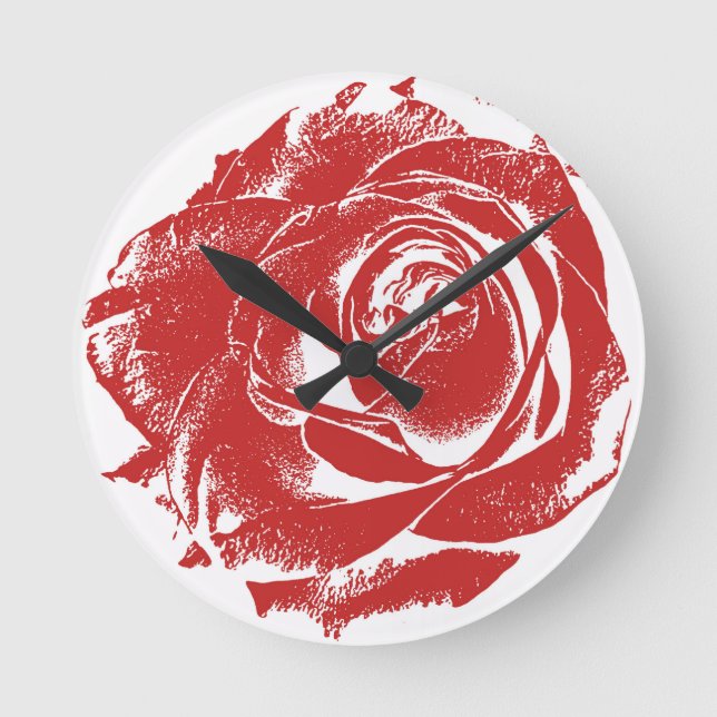 Moderne Briefmarke der Rote Rose Runde Wanduhr (Vorderseite)