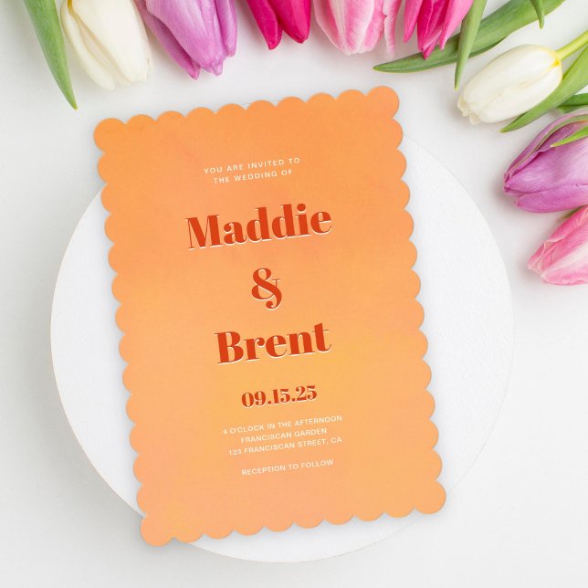 Moderne Bright & Bold glänzende Orange Wedding Einladung (Von Creator hochgeladen)