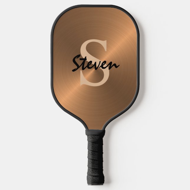 Moderne Bronze Gold Metallic Monogram Name Mens Pi Pickleball Schläger (Vorderseite)