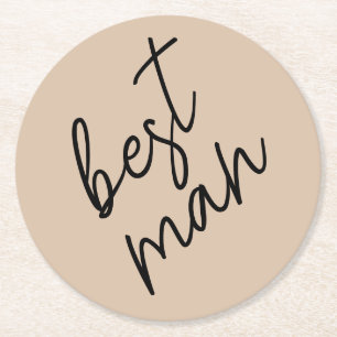 Moderne Brücke   Beige + Schwarzes Skript Runder Pappuntersetzer