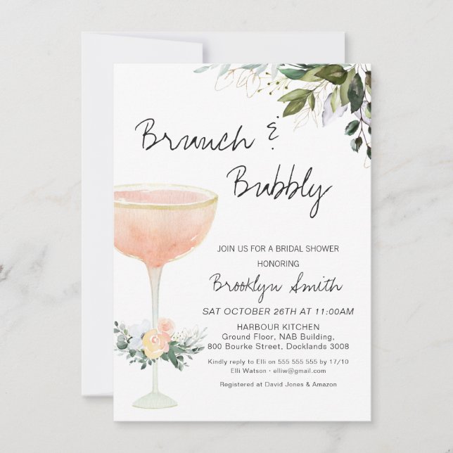 Moderne Brunch Champagne Bridal Dusche Einladung (Vorderseite)