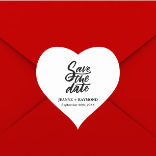 Moderne Brush Lettered Wedding Save the Date Herz-Aufkleber