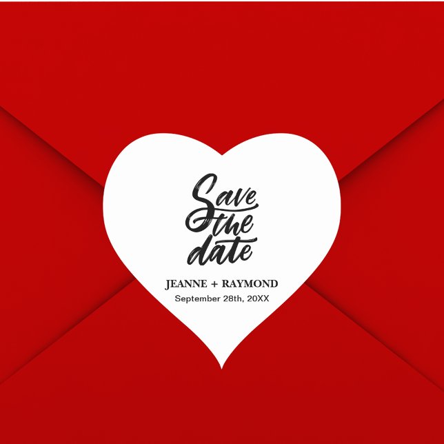 Moderne Brush Lettered Wedding Save the Date Herz-Aufkleber (Von Creator hochgeladen)